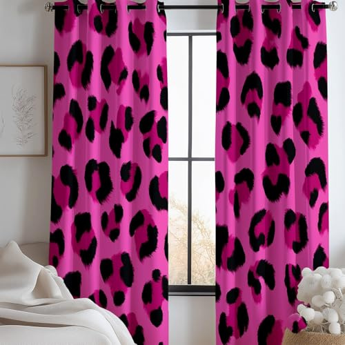 Generisch Vorhang Verdunkelung Luxuriös Elegant Leopard mit Ösen, Rosa Bedruckte Sonnenschutzvorhänge für Balkon Schlafzimmer und Wohnzimmerfenster - 214 x 91.5 cm (H x B) (2er Set)
