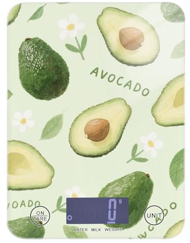 Piccola bilancia digitale per alimenti con display LCD, 5 kg/5 g, bella bilancia da cucina per avocado verde, piccola con 4 unità per cucinare cheto (batterie non incluse) pesa digitale para alimentos