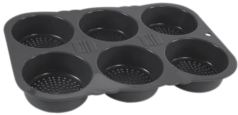 Silicone Muffin Pan 6 Cup Food Grade Grey Bakeware with Smooth Edges | Rounded Corners, Non-Stick Surface, Baking for Cake Making, Bread, Burger Tasks, Parent-Child Activity at Home
