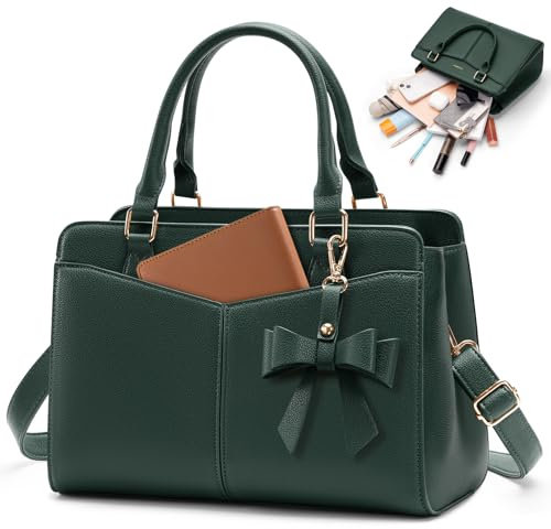 RAINSMORE Handtasche Damen Mittelgroß PU Leder Henkeltaschen Damen Klein Damenhandtaschen Tasche Damen Umhängetasche Tote Bag Schultertaschen Grün | Elegante Umhängetasche, mittelgroß, für Arbeit, Universität, Reisen, Alltag