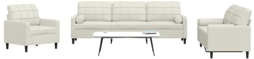 HETFTJN 3-TLG. Samt-Sofagarnitur Creme 226 cm Ecksofa Klein Big Sofa Couch für Wohnzimmer Balkon & Büro mit Metallgestell und Nackenkissen