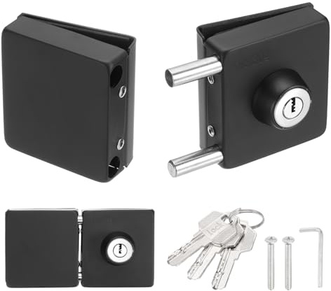 PATIKIL Verrou Pour Porte En Verre, 304 Acier Inoxydable Verrou Carré Sans Cadre Pour Porte Battante Double Pour Épaisseur 10-12mm Avec 3 Clés Pour Hôtel Salle De Bain Magasin, Noir