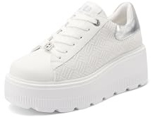 QUEEN HELENA Sneakers Platform Baskets Hautes avec compensation Casual Femme X32-11, X34 17 Blanc et Argent, 38 EU