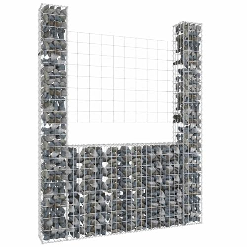 Nqyjm Clôture en Maille de Jardin Panier de Gabion en Forme de U avec 2 Poteaux Fer 140x20x200 cm, Mur à Gabion Cages à Pierres pour Terrasse Extérieur Pelouse Décorative