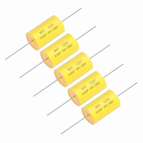 sourcing map 5Pcs 6.8uf Frequency Divider Capacitor, 250V Axial Audio Speaker Crossover MKP Film Capacitor