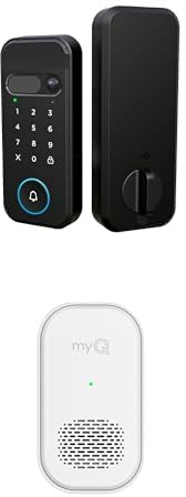 myQ Secure View™ 3-in-1 Smart Lock with 2K HDR Video Doorbell Camera, Face Access, Fingerprint Access, PIN & App Control + myQ Chime | Audible Alerts, Wi-Fi Enabled, Customizable Tones