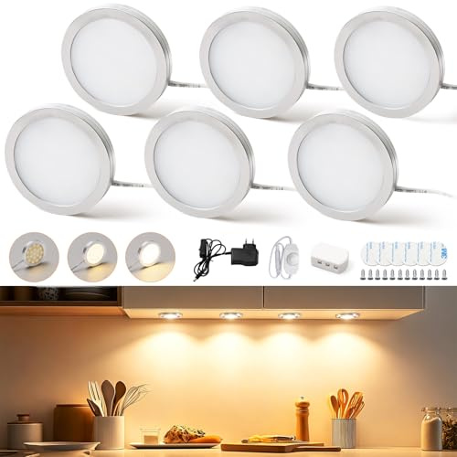 Lightess 6er Dimmbare LED Unterbauleuchte Küche Schrankbeleuchtung | Vitrinenbeleuchtung 0-100% dimmbar, 2W 250LM/Lampe, 8mm dünn, Alu unterschrank beleuchtung küche für Schrank Vitrine