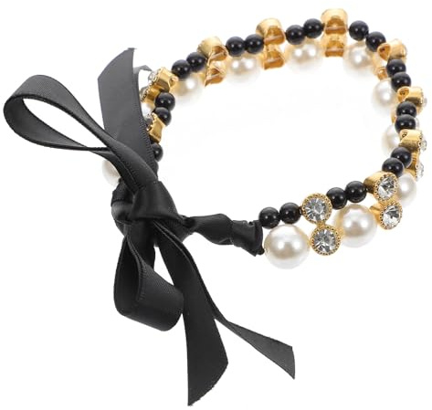 Healifty Lightweight Pet Necklace with Rhinestone Pearl Ribbon for Dogs and Pets, Fashionable Collar Accessory Suitable for Daily Wear and Parties