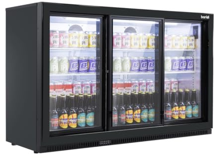 Baridi Back Bar Drinks Fridge/Cooler with Double Glazed Glass Sliding Door & Security Lock for Commercial & Domestic Settings 307, Black – DH337