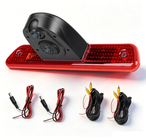 SIXWIN Cámara de Retroceso 720P con Luz de Freno – Doble Cámara para Citroën Jumpy/Peugeot Expert/Toyota Proace, Ángulo 140°, IP67 a Prueba de Agua, Visión Nocturna Infrarroja, Cable 10M Incluido