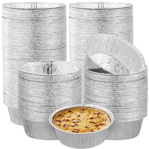 MUKSUET 250 Pack 11cm Aluminium Round Foil Dishes, Disposable Foil Pie Dishes, Small Pie Pans Dish for Pastries, Cake, Pot Pies, Pukka, Baking, Quiche