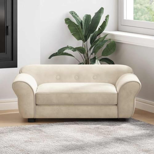 GeenYuu Hundsoffa, krämfärgad plysch 72 x 45 x 30 cm med träram och halkfria ben, tvättbar, kompakt för små hundar och katter, perfekt som sovplats och en gosig plats i vardagsrummet eller bilen