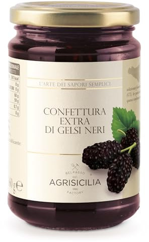 Agrisicilia Confettura extra di Gelsi Neri lavorazione artigianale dal sapore intenso vasetto da 360 grammi ottima per colazione e merenda
