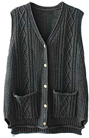 FTCayanz Donna Cardigan Scollo a V Senza Maniche Maglione Gilet e Taschino Grigio XL