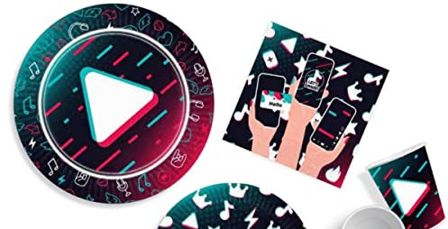 CAPRILO. Lote de Cubiertos Infantiles TIK TOK (32 Vasos, 32 Platos y 40 Servilletas) .Vajillas y Complementos. Juguetes para Fiestas de Cumpleaños, Bodas, Bautizos y Comuniones.