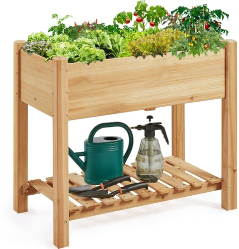 Yaheetech 2 Pisos Huerto Urbano Elevado 86 x 46 x 76 cm con Estante Macetero de Madera para Jardín Jardinera Rectangular Exterior