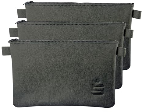 Litfax Banktasche aus Kunstleder genarbt - Geldtasche A5 Format - Geldbeutel mit Reißverschluss - Sicher für Bargeld und Dokumente - Schwarz mit Sparkassen Prägung (26 x 17 cm, 3 Stück)