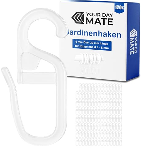 120 x Ganci Tenda con Occhielli da 6 mm, per Anelli per Tende Fino a Ø 6 mm, Trasparente, per Binari e Bastoni per Tende, Gancetti per Tende da 6 mm, Accessori per Tende, Ganci Tende da 6 mm, Ganci