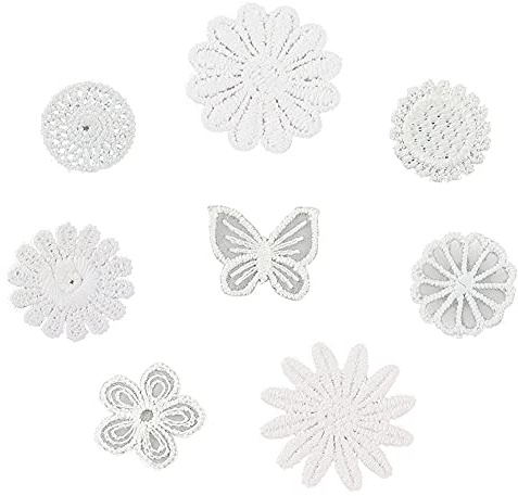 Pamtns Patch Tissu 40 Pièces Patchs Dentelle Blanc Applique Patches Décoratifs Brodés Correctifs de Coudre Broderie sur des pour Bricolage Décorer, Taille unique