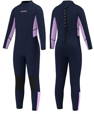 Goldfin Kids Wetsuit, Boys Girls Wet Suits Youth Toddler 3mm Neoprene Back Zip Keep Warm for Cold Water Swimming Diving Snorkeling Surfing Paddleboarding Full-Body Purple Size 12