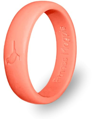 Comfortable Womens Silicone Ring, Modern Wedding Rings for Women, Hypoallergenic, Breathable, Non-Toxic, Flexible & Safe for Your Fingers, Outdoor Activities, Sports, Extreme Adventures. Coral.