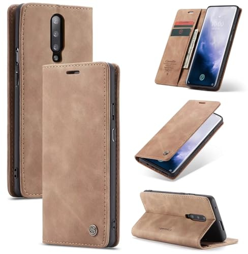 SLWYF Funda para OnePlus 7 Pro Case, Carcasa Protectora Soporte Plegable Ranura para Tarjeta Cover Cuero Avanzado PU Carcasa OnePlus 7 Pro - Marrón