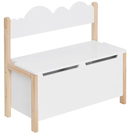 WOLTU Cassapanca in Legno, Contenitore per Bambini, Baule Portagiochi Mobile, Porta Giocattoli per Cameretta dei Bambini, con Schienale e Coperchio