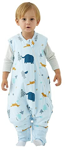 Duomiaomiao Baby Schlafsack mit füßen, Winter mit füßen,100% Baumwolle, 2.5 Tog Baby Jungen mit Schlafsack,Atmungsaktiv Cartoon-Elefant(DXCL-85)