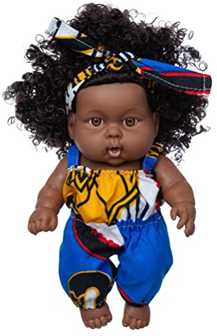 Kangmeile Afrikanische Puppe Curly 8 Zoll – Puppe schwarz Afroamerikanisch realistisch Babypuppe Kinder Spielzeug Kinder