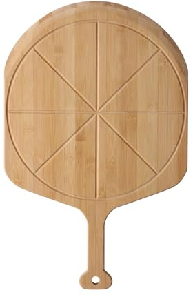 Fiery Chef 16' Bamboo Pizza Peel - Lightweight Smooth Wooden Paddle and Pizza Cutting Board with 8 Slice Grooves, Outdoor Oven Accessories, 23.6 x 16 Inch