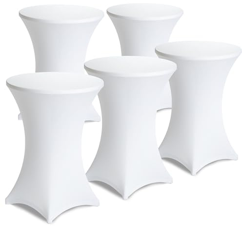 Gräfenstayn 5er-Set Stretch Stehtischhusse Diana mit Öko-Tex Siegel, Verstärkung im Fußbereich, in vielen Farben und Größen Ø60-65cm / Ø70-75cm / Ø80-85cm (Weiß, Ø80-85cm)