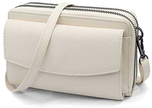 HNOOM Handytasche mit Geldbörse zum Umhängen RFID Schutz Geldbeutel Damen Handy Umhängetasche mit 18 Kartenfächer Crossbody Geldbörse Damen groß viele fächer Leder Passt Handy unter 6,9 (Weiß)