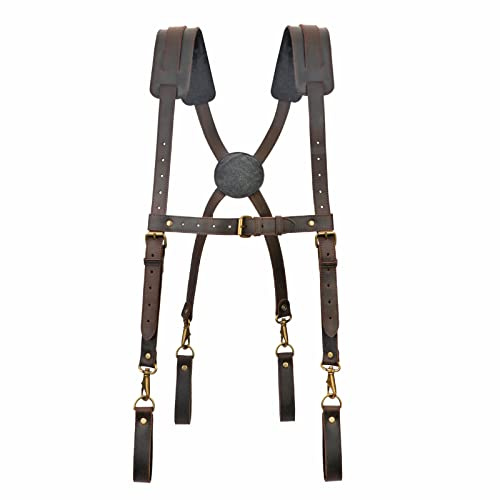 Leather Carpenter Tools Suspenders with Belt Loop Heavy Duty Work Harness | Padded Shoulder Straps, X-Back, Adjustable Chest Strap,Built for Electricians, Carpenters, Roofers,Reinforced Leather Loops