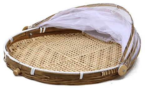Cesto per Alimenti in bambù Coperto Tenda per Alimenti Cesto per Alimenti Rotondo Intrecciato a Mano per la Festa del Pane di Frutta e Verdura (30cm)