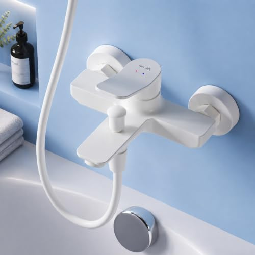 Badewannenarmatur mit Auslauf, Mischbatterie Badewanne, Brausebatterie Wanne, Einhand-Wannenbatterie für Badewanne und Dusche, Badezimmer Armatur, weiß, AM.PM X-Joy FXA10033