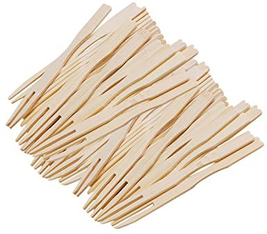 Ouliget Bambus-Obstgabel, kleine Gabeln, Dessert, Cocktail, Mini-Lebensmittel, stumpfe Enden, Vorspeisen-Gabel aus Holz für Vorspeisen, 8,9 cm, 100 Stück