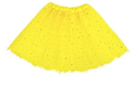 Yolev Falda Tul Mujer Falda de Tul de 3 Capas con Estrellas de Lentejuelas Adulto Adolescente Tutu Retro 80s Fiesta Halloween Carnaval Disfraz (Amarillo)