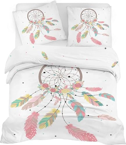 SYHIEGO Parure de Lit 150x200 Enfant Microfibre Housse de Couette Attrape Rêves 3D Motif Réversible Imprimé Linge de Lit avec Fermeture Eclair avec 2 Taies d'oreiller 65x65cm pour Ado Fille