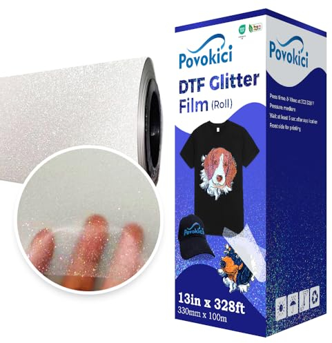 POVOKICI DTF Glitzerfolien-Rollen, 33 cm x 100 m, Kaltschälen, glänzend, Direkt auf Folie, Transferfolie, Glitzerfolienrolle für T-Shirt, Textilien, US-Lager