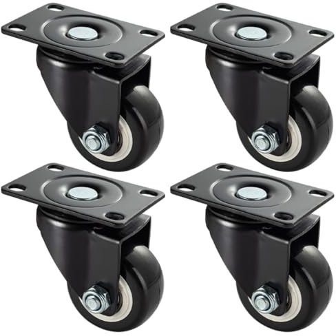 Lenkrollen,4 Stück Möbelrollen Schwarz Plattenrollen,38mm Rollen für Möbel,Tragkraft Max. 60 KG pro Rollen | Kugellager | Polyurethan | Geräuschlose Räder,16 Schrauben (1.5/38mm,4x​Lenkrollen)
