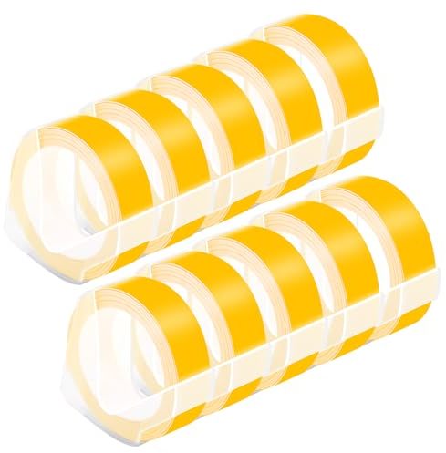 NineLeaf 10 Packung Ersatz für Dymo S0898172 521208 3D Kunststoff Prägebändern 12mm x 3m Weiß auf Gelb Bänder Schriftband für Office Mate II 1540 154000 Organizer Xpress Pro 1575 Beschriftungsgerät
