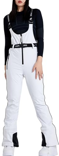 HOTIAN Women's Ski Trousers Ski Dungarees Snow Bib Waterproof Windproof Ski Trousers Winter Warm Snowboard Trousers Cross Country Ski Trousers, White, M