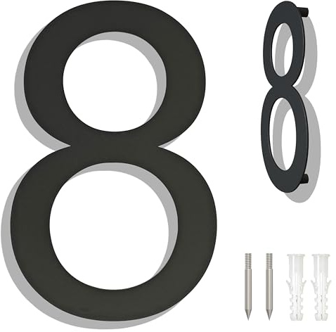 Numeri civici Ywonoby - Numeri civici grandi in acciaio inox spazzolato, numeri di porta, targa indirizzo - Numeri civici moderni galleggianti grigio nero-8 pollici 203mm altezza - numero 8