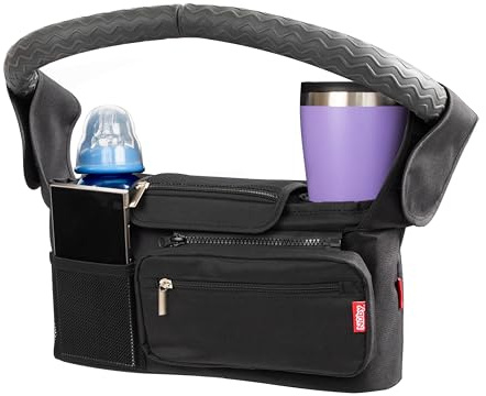 Nuby Organiseur Poussette Deluxe, Pochette Amovible & Porte-Gobelet, Noir