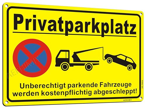 L Schild Privatparkplatz Aluminium Reflektierend 20×30 cm Privatparkplatz Schilder Metall Parken Verboten Schild Kostenpflichtig Abschleppen, UV-beständig, Wasserfest, Rostfrei, mit Bohrlöcher, Gelb
