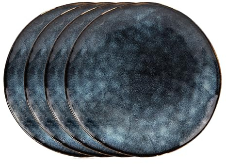 Sänger | Dessertteller Set Tokio 4 tlg, Teller Set 4 Personen, Steingut Plates Set, Essgeschirr, Teller Modern Handmade, Essservice in Dunkelblau mit Schwarzen Akzenten | PREMIUM COLLECTION