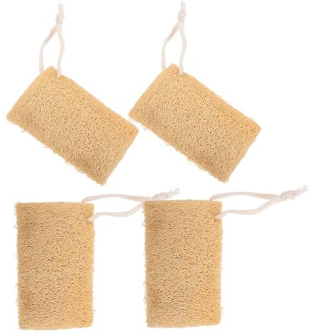 BEBEMOKO Natural Loofah Sponge Dishwashing Scrubbers 4pcs Kitchen Cleaning Loofah with Hanging String for Dish and Pot Washing Eco-Friendly Kitchen Supplies