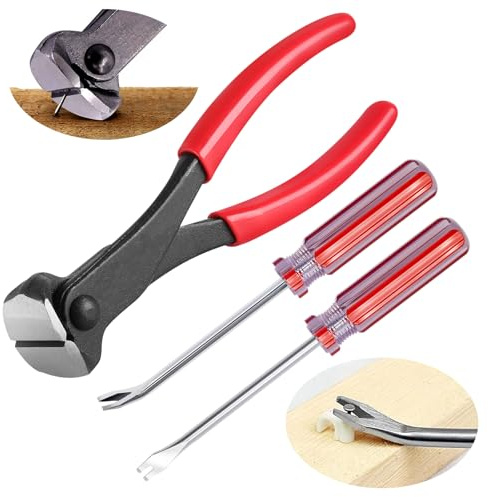 Yauhar Il set da 3 pezzi per rimuovere graffette da tappezzeria e costruzione contiene pinze da taglio da 17,8 cm, estrattore per chiodi con punta a V angolata e dritta da 20,3 cm, per mobili,