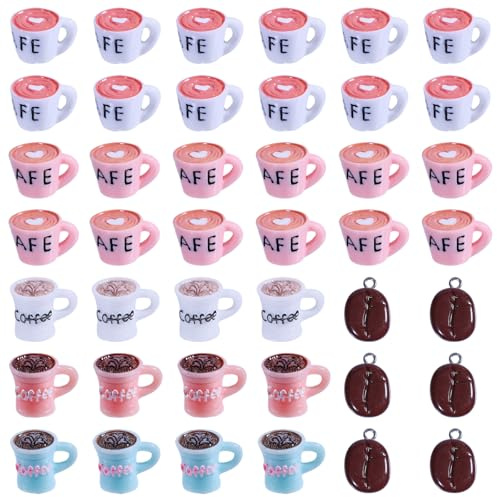 CHGCRAFT 42Pz 6 Stili Resina tazza di caffè Charms Mini chicchi di caffè con loop bottiglia di caffè Coppa Charms per fai da te portachiavi Collana Orecchini Bracciale Gioielli Making