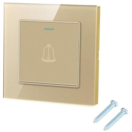 BigKing Campanello per Porte in Vetro Temperato e Plastica Premium - Design Minimalista, Pulsante Esterno Campanello Casa, Facile da Installare 86mm per Casa, Albergo (Oro)